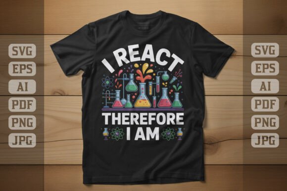 I React Therefore I Am Chemistry Art: Graphics & T-Shirt Designs