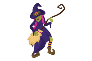The Witch Using Broom As Guitar for Crafts and Halloween