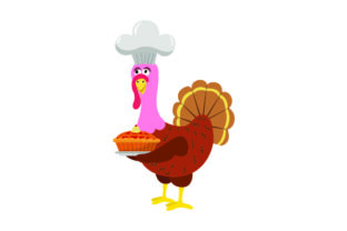 Turkey with a Chef Hat Holding a Pie